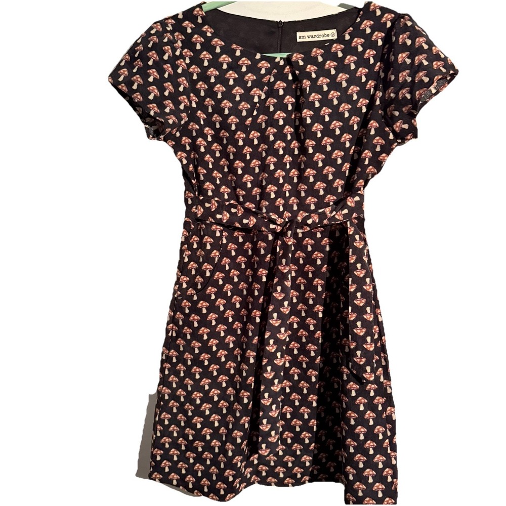 SM Wardrobe Medium Mushroom Corduroy Dress Cottagecore Whimsigoth Retro